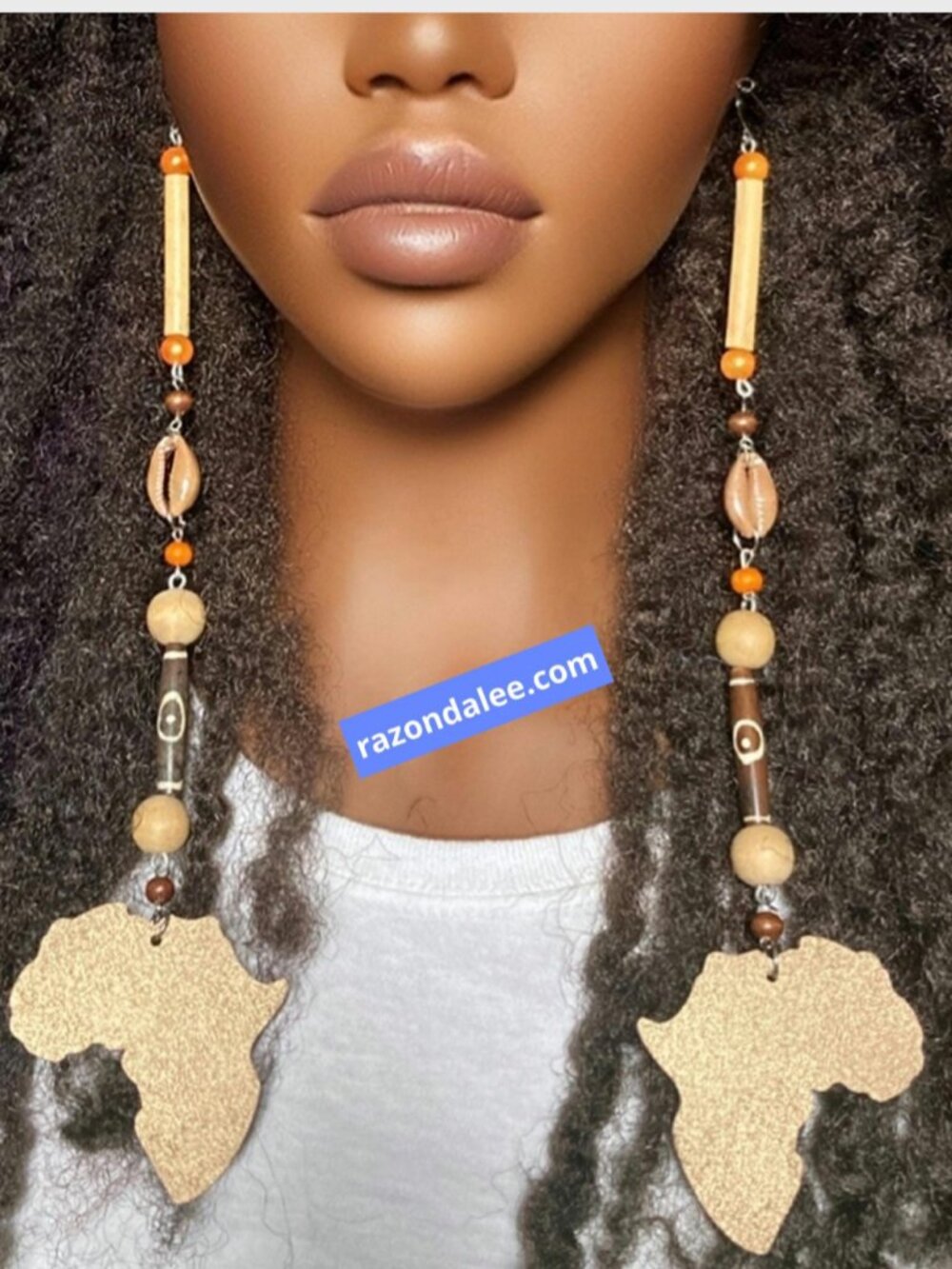 Elongated Dangle Earrings Wooden Africa Antique Gold Multi by Razonda Lee